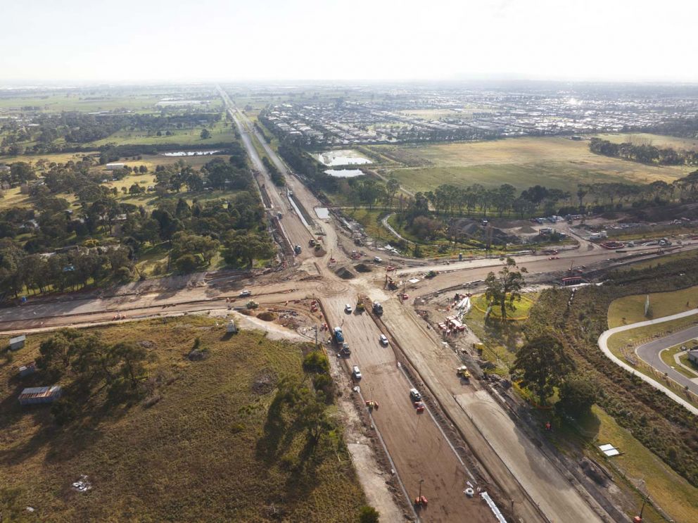 Aerial view of the Ballarto Road intersection during the closure 