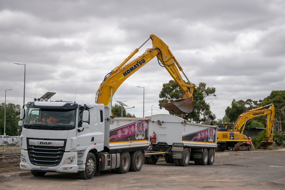 Work crews excavating the foundations of the new Melton Station site