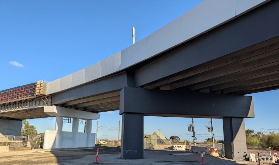 Old Calder Highway bridge piers painted