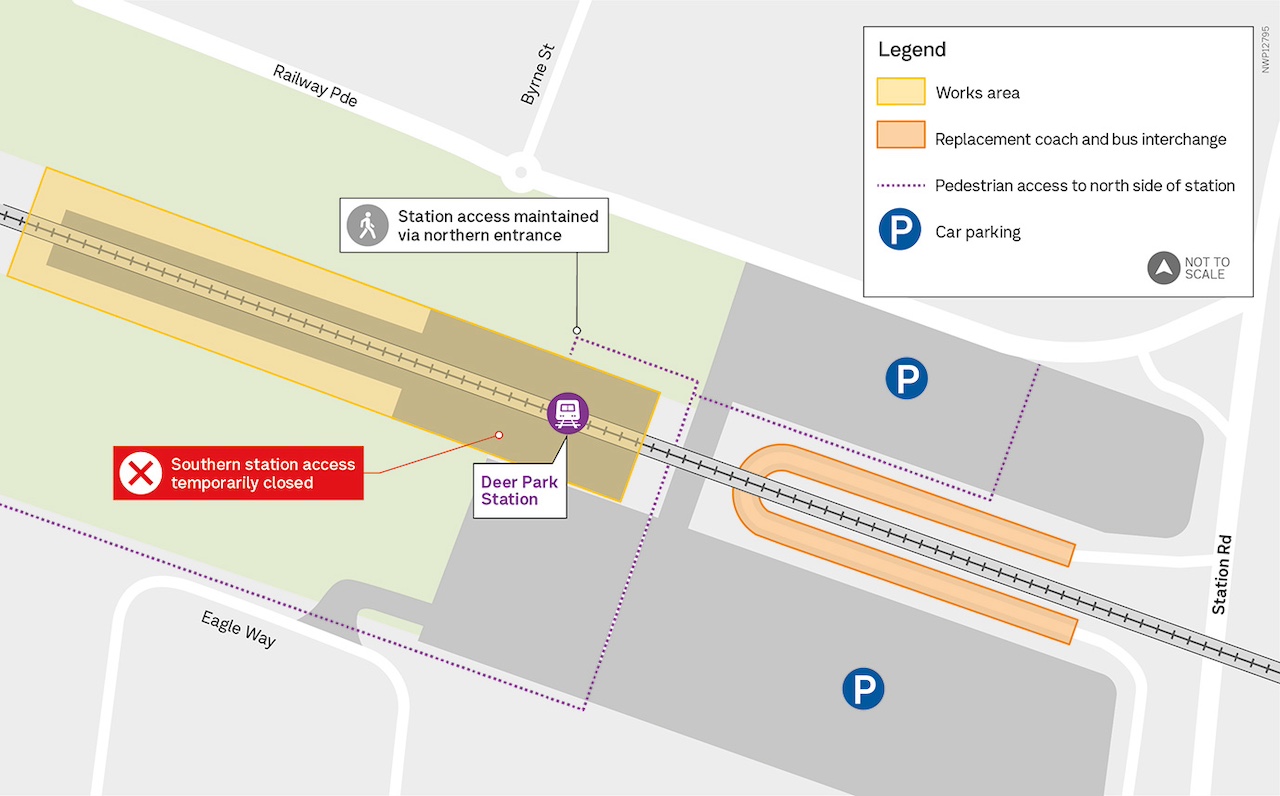 Map showing works area including closure of southern entrance
