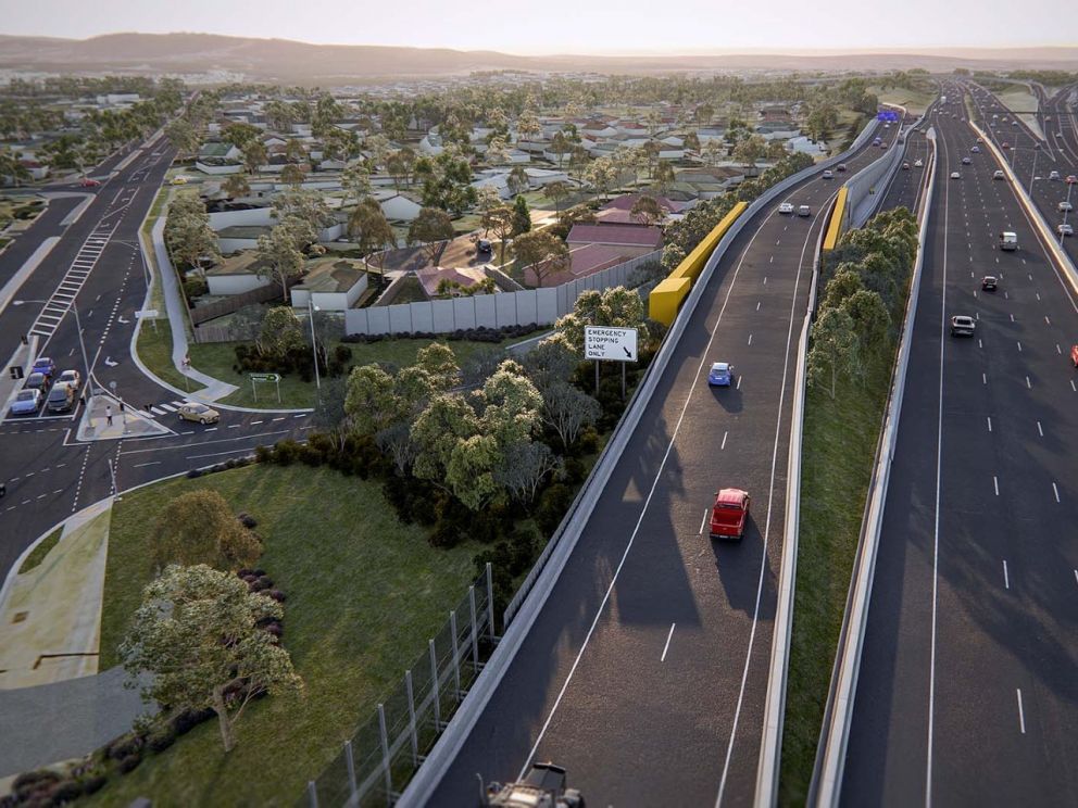 Aerial view of the new elevated road that connects the existing Jacksons Road outbound entry ramp to EastLink