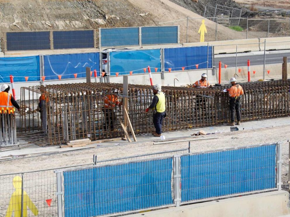 Works to build the centre supports for the bridge over Springvale Road