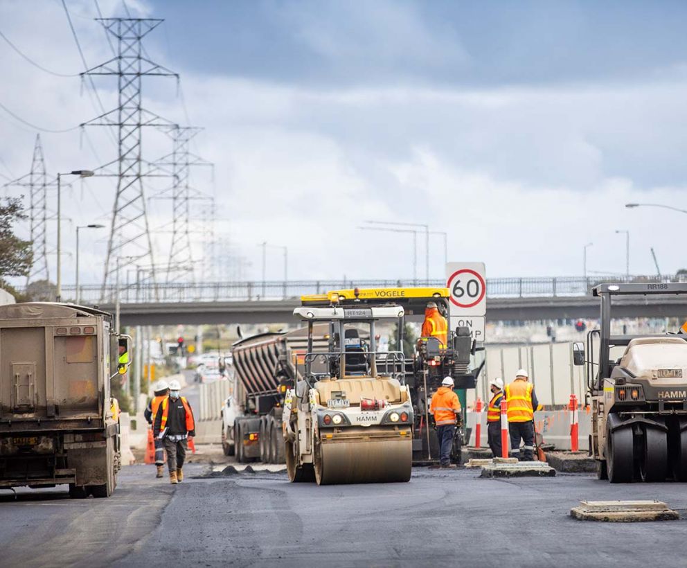Asphalting works near the Sydney Road Greensborough-bound entry ramp
