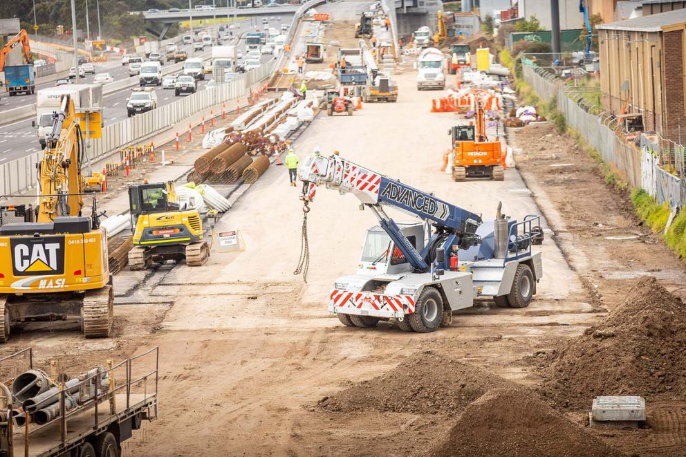 Works progress to build the new freeway lanes