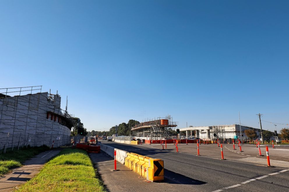 The bridge supports for the bridge over Lower Dandenong Road