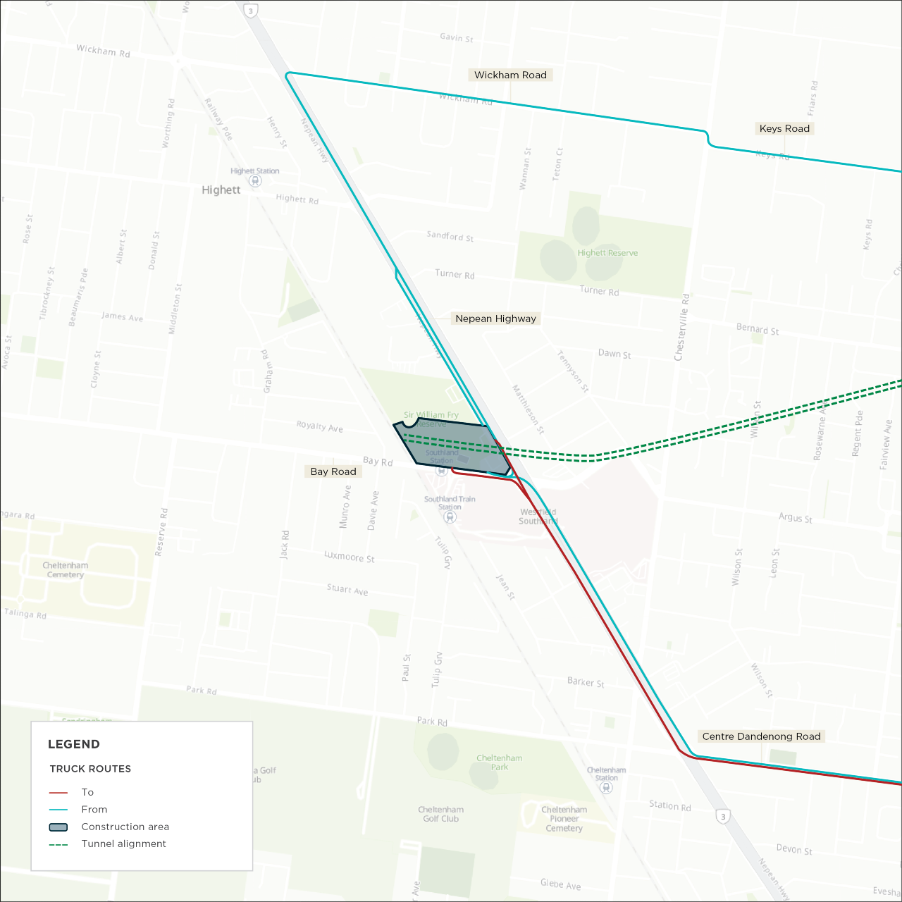 Map: Cheltenham primary construction vehicle routes