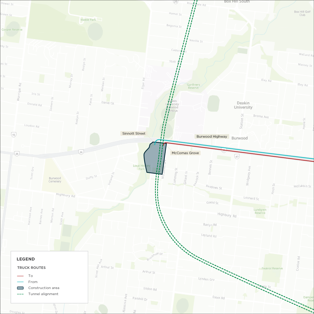 Map: Burwood primary construction vehicle routes