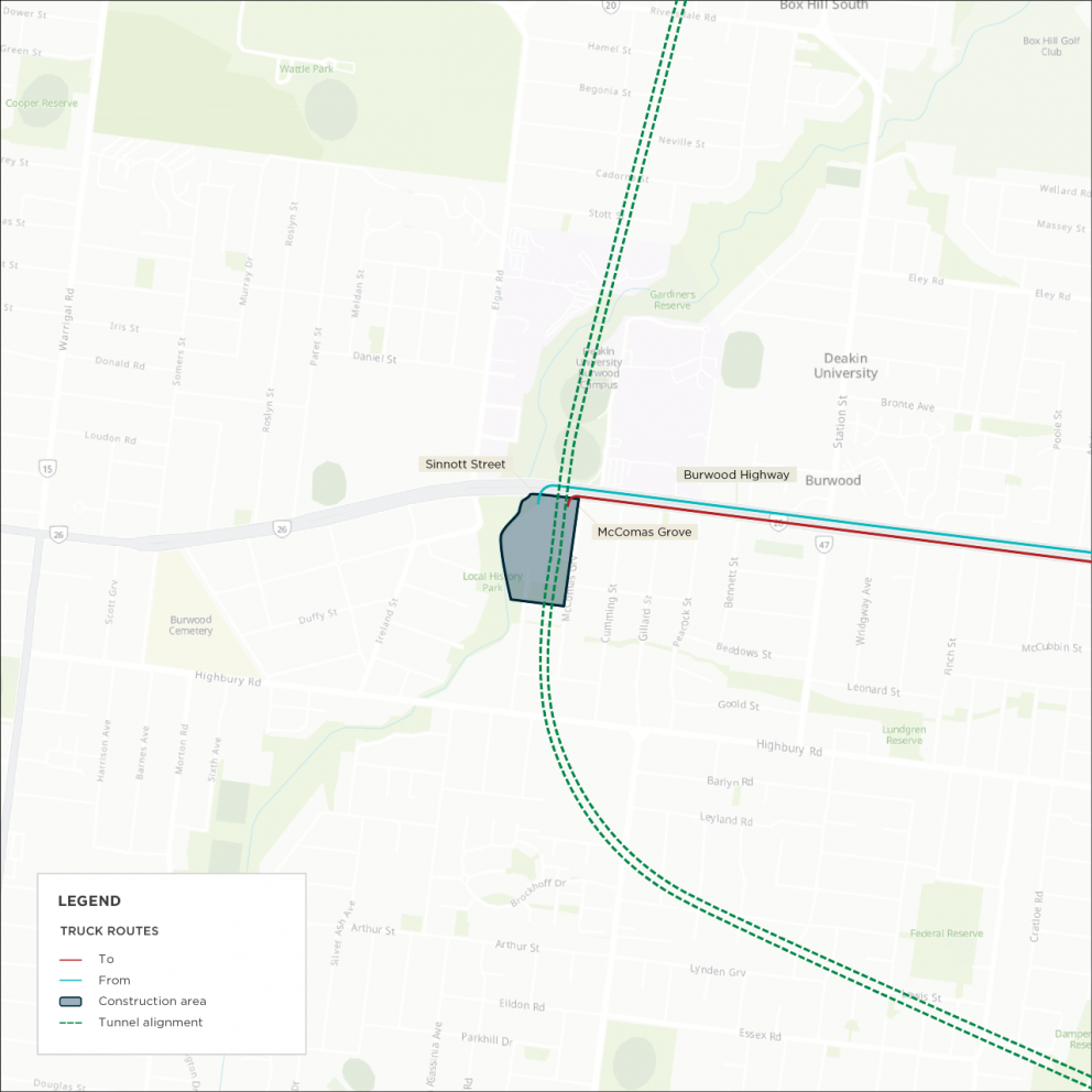 Map: Burwood primary construction vehicle routes