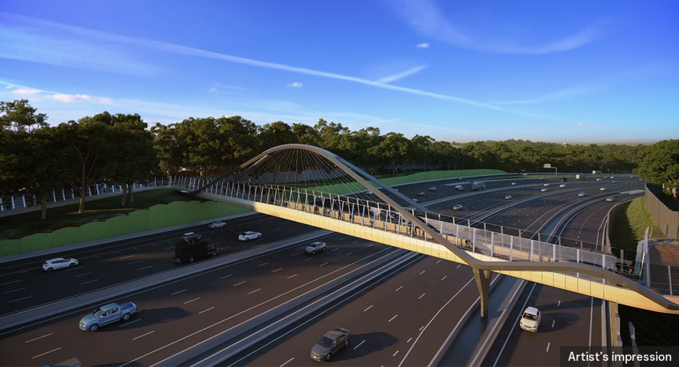 An artist impression side on aerial view of Macorna Street bridge located which crosses the Eastern Freeway.