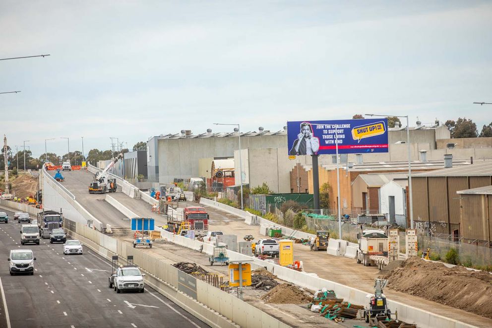 Works progress on the new elevated entry ramp at Edgars Road