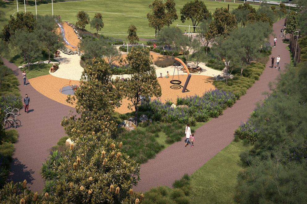Artist impression of Seaford revitalisation including playground and green space 