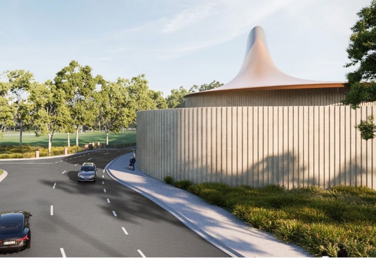 Artist's impression of Marcellin College access road and southern tunnel ventilation structure, Bulleen