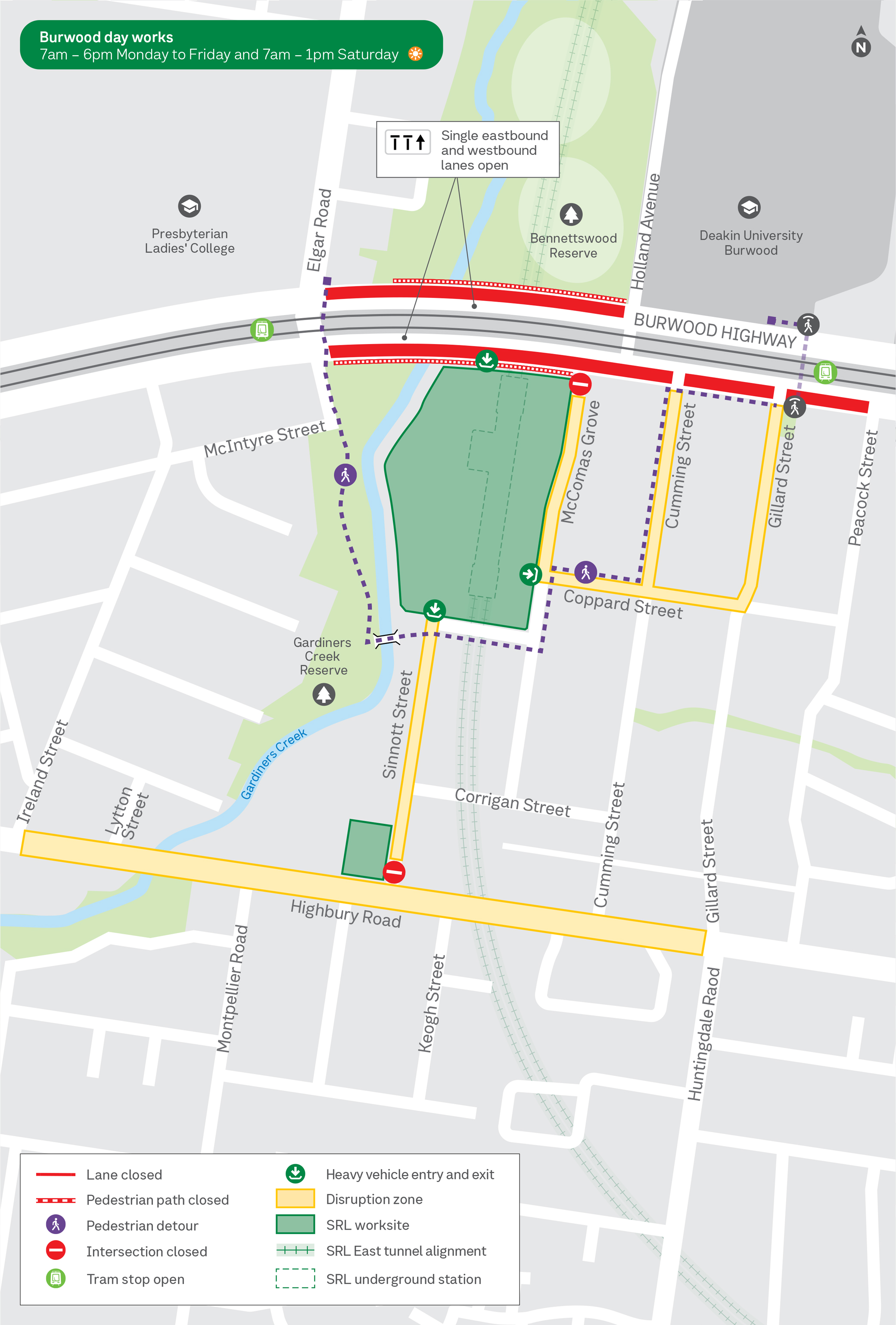 Map showing works in happening in Burwood during May. 
