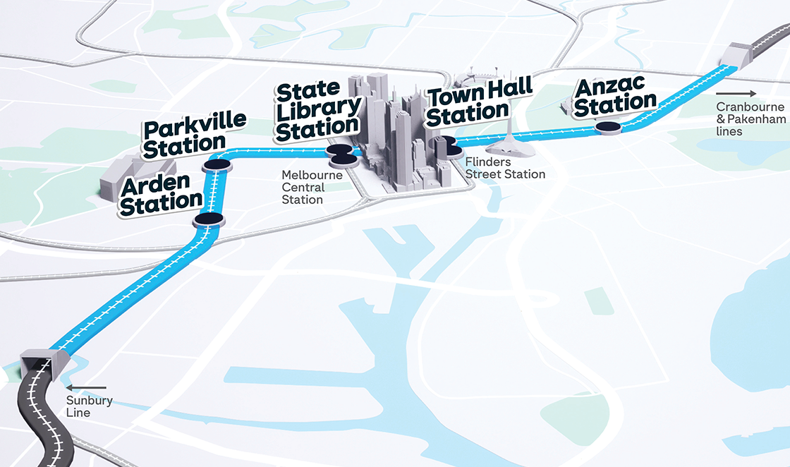 Map showing the five new train stations described below